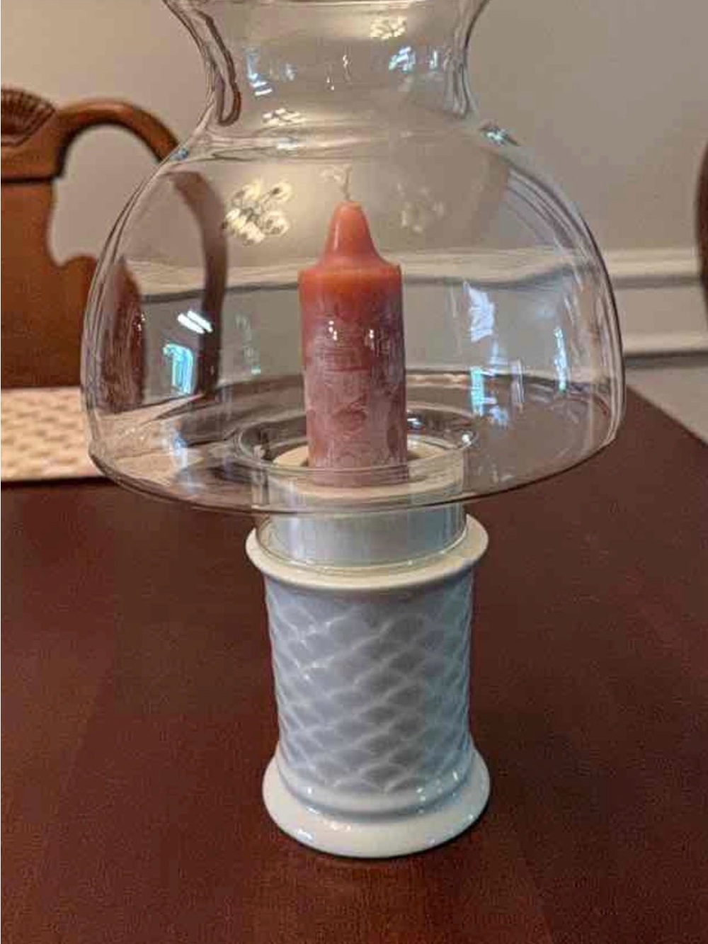 White Ceramic Hurricane Lamp with Amber Candle